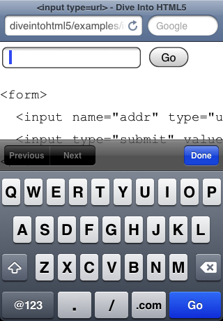 iPhone rendering input type="url" field